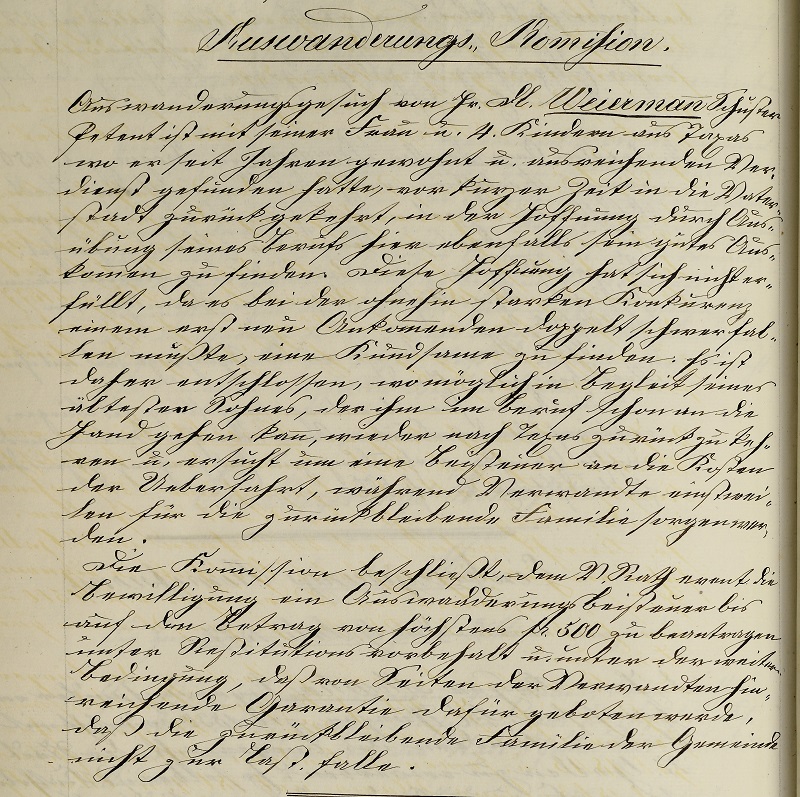 Auswanderungsgesuch eines St. Gallers nach Amerika: Bürgerratsprotokoll, OGA, Bd. II, 12, 3, S. 428.