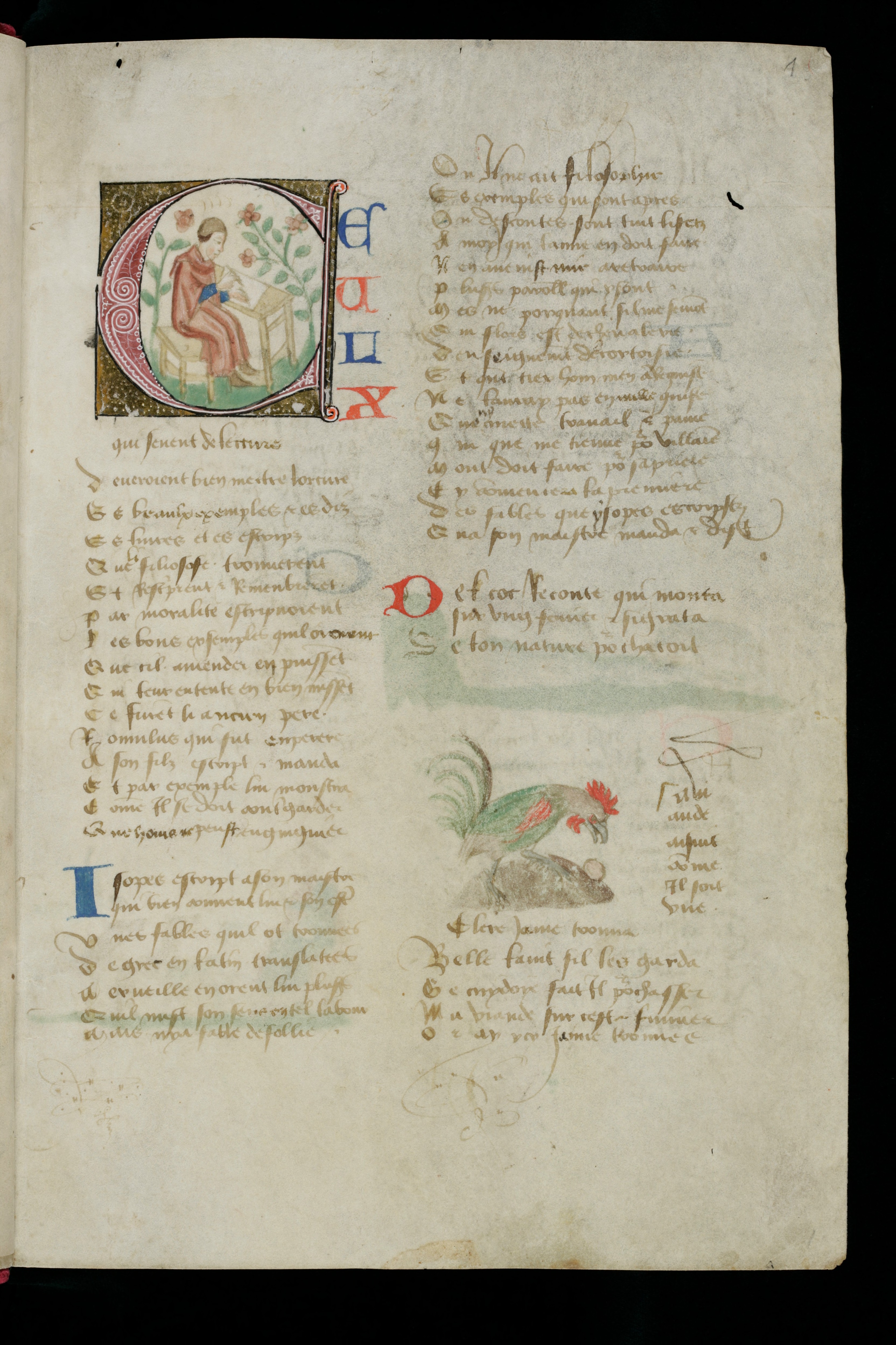 Cologny, Fondation Martin Bodmer, Cod. Bodmer 113, f. 1r – Marie de France, Fables http://www.e-codices.ch/de/fmb/cb-0113/1r/0/Sequence-859.