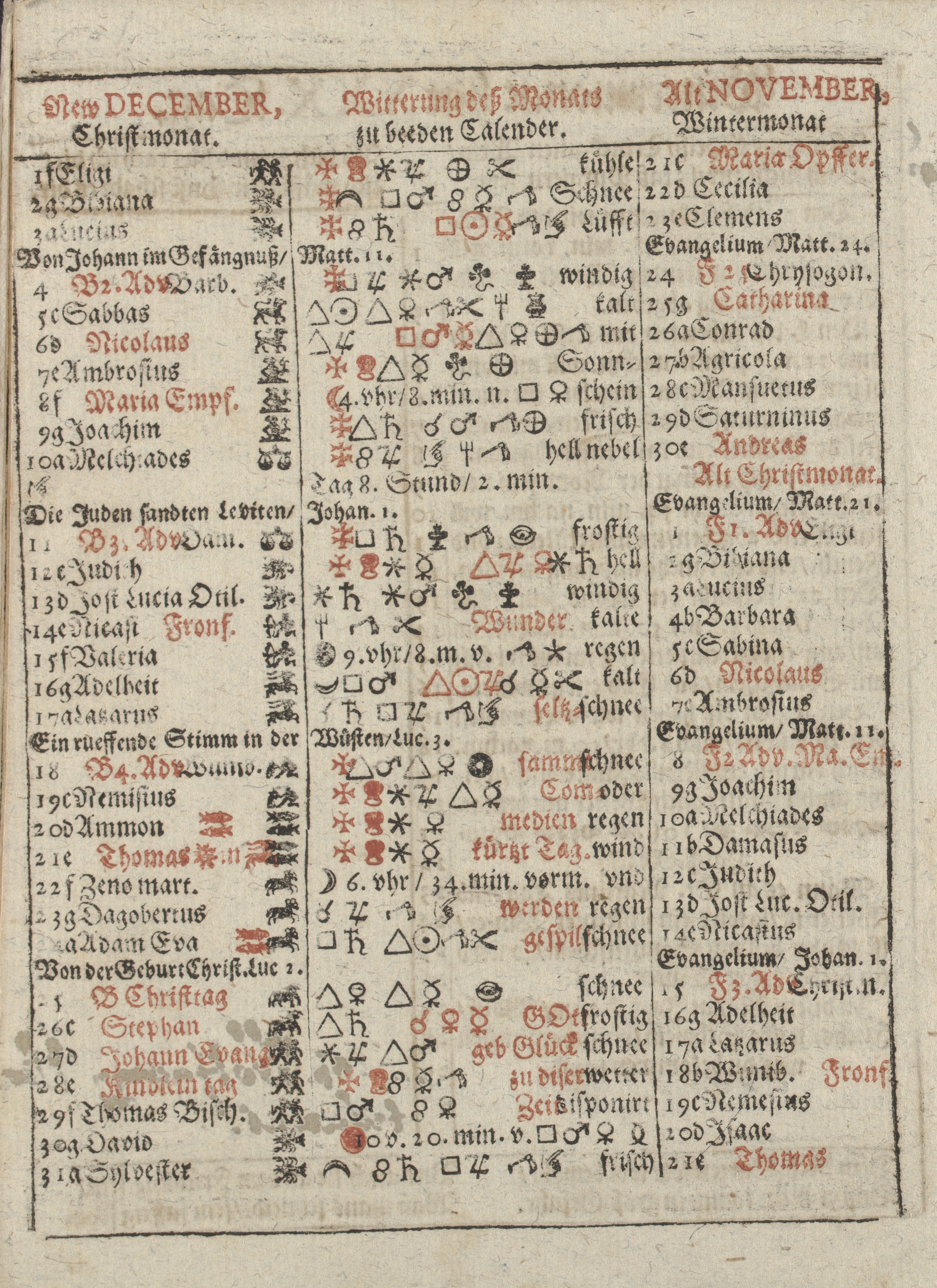 Stiftsarchiv St.Gallen, X 133, Schreibkalender 1667, Dezember