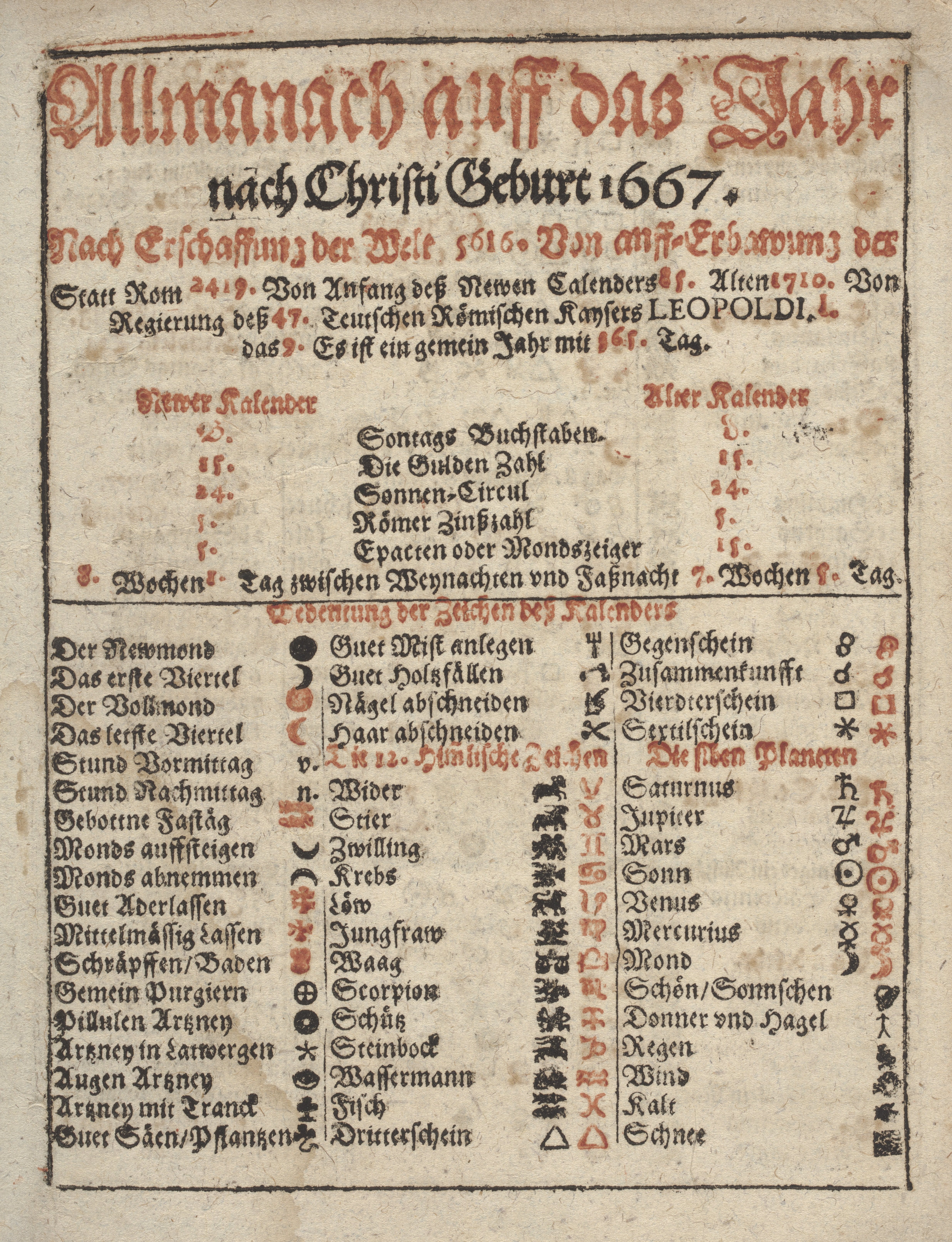 Stiftsarchiv St.Gallen, X 133, Schreibkalender 1667, Symbole